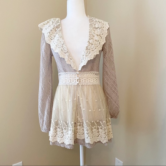 Ryu Sweaters - Ryu Lace Crochet Long Sleeve Cardigan Top -S